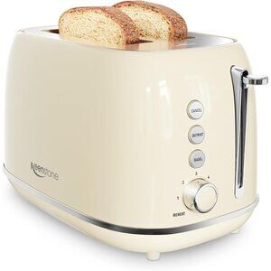 2 Slice Stainless Dark Stainless beige Toaster Retro with 6 Bread Shade Settings